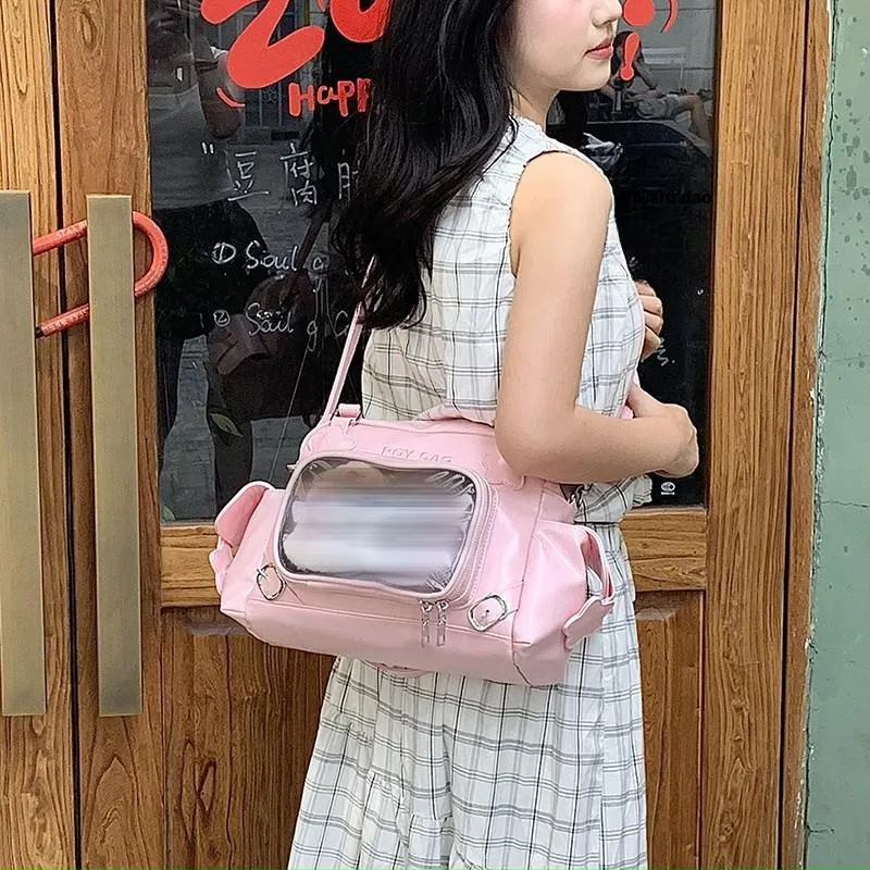 HACIN Synthetic Leather Shoulder Bag Crossbody Bag Handbag Regular Women's Gray/Black/Pink-4