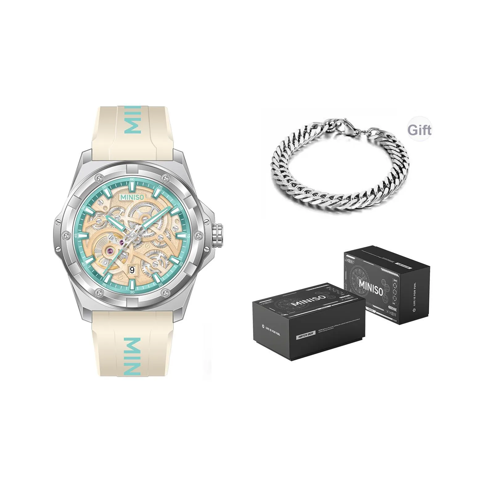 MINISO Mechanical Movement Watch Unisex Beige Watch Dial