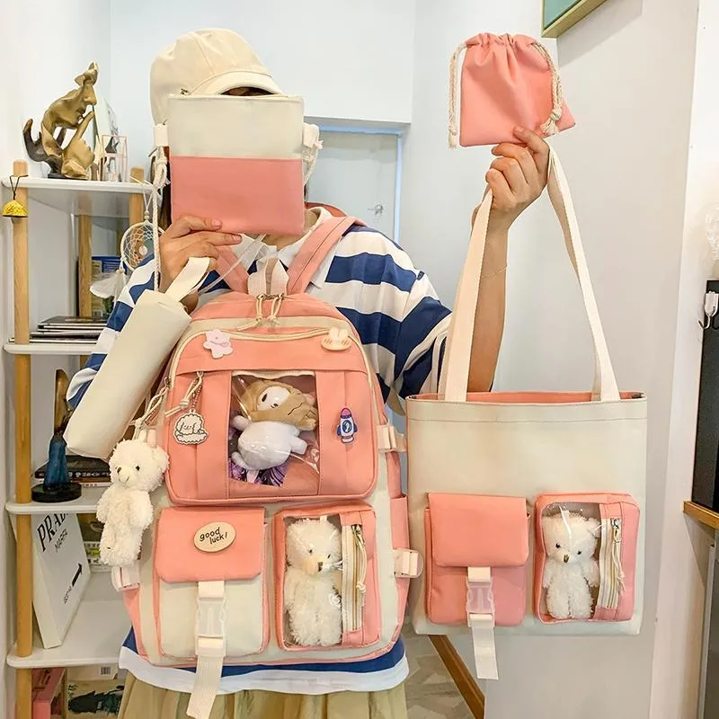 Deli Bear Canvas Backpack Regular Women's Blue/Purple/Pink/Green/Black-21