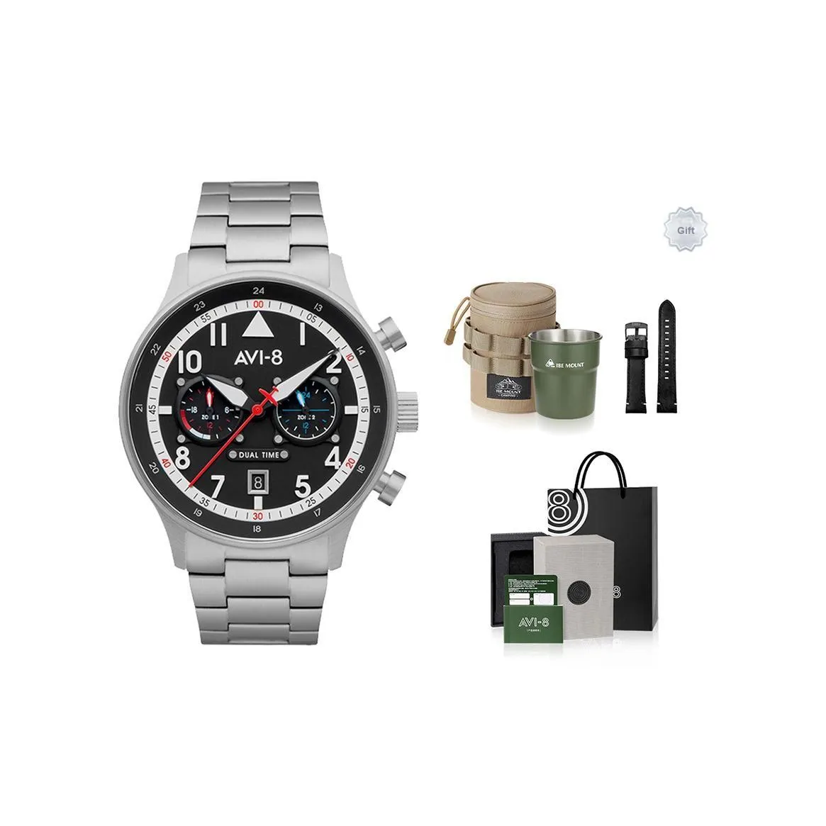 AVI 8 HAWKER HURRICANE Наручные часы Кварцевый механизм Ремешок из нержавеющей стали Черный циферблат Мужские часы