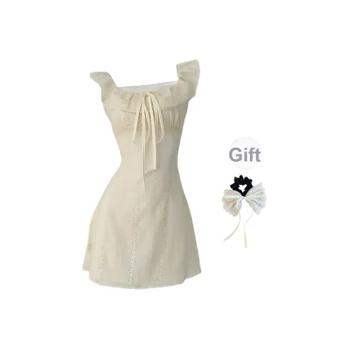 TUSHIFEI Без рукавов Платье Женское Абрикос + Резинка для волос в комплекте с подарками