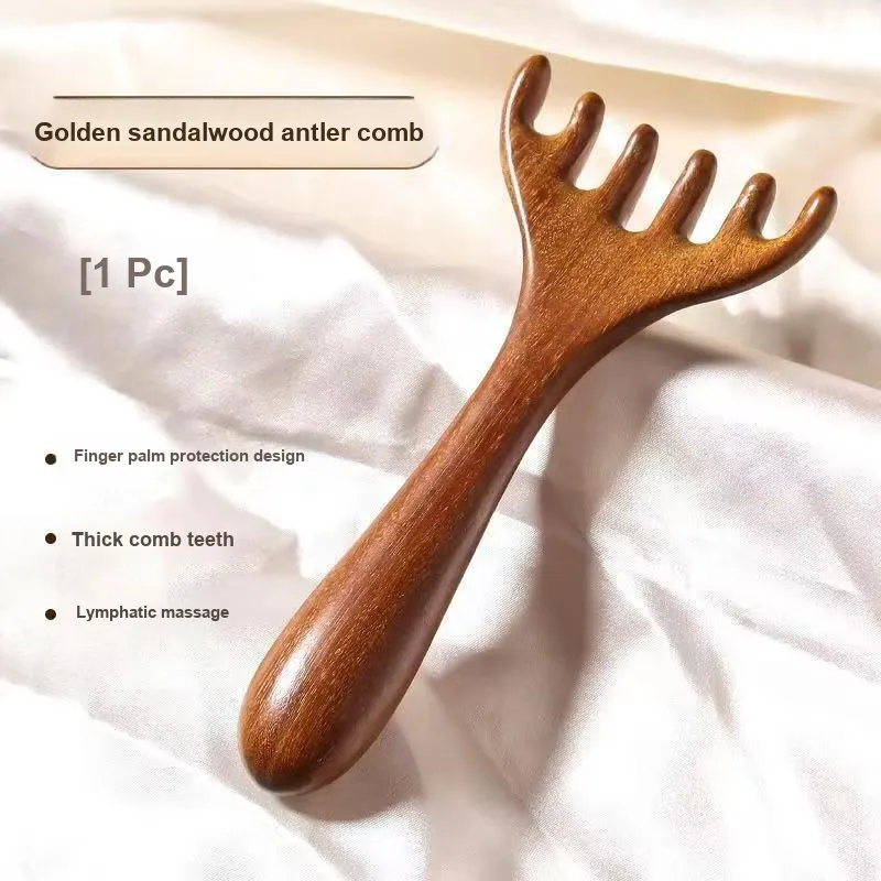 ZHENZI Sandalwood Antler Head Massage Comb Head Scalp Acupressure And Gua Sha To Unblock Meridians And Acupoints-1
