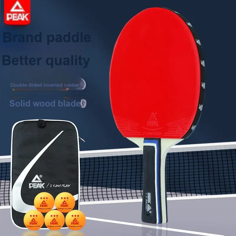 PEAK Double Sided Inverted Rubber Solid Wood Ping Pong Paddles Unisex Shakehand Grip Penhold Grip Red/Black Single Grip-3