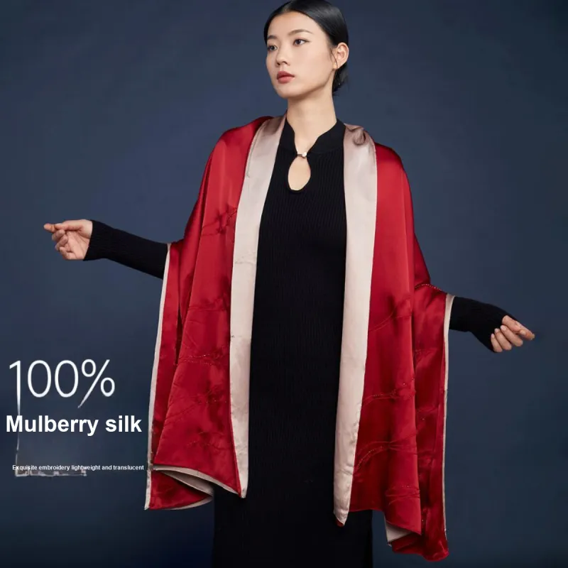 Red Bean Mulberry Silk Scarves Women's-3