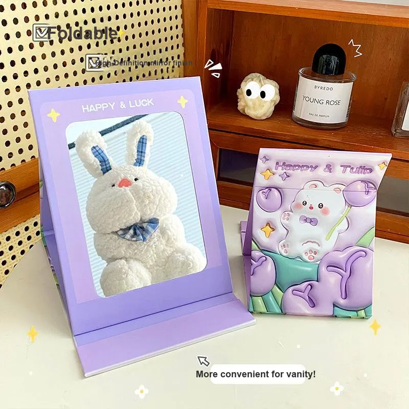 LUTEDAN Cartoon Foldable Make Up Mirrors Desktop Stand Large Size-2