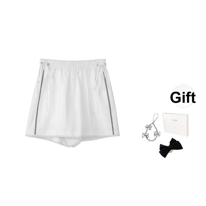 Fstudio Summer Korean Style Petite Commute Thin Casual Shorts Women's White/Navy Blue