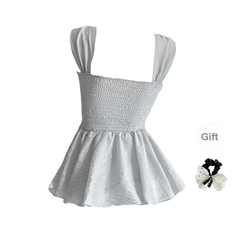 TUSHIFEI Chiffon Shirt Women's Light Blue+Hair Tie Included-1