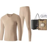 Men's V-Neck Set (Gray) Dralon Heating/Seamless Antibacterial