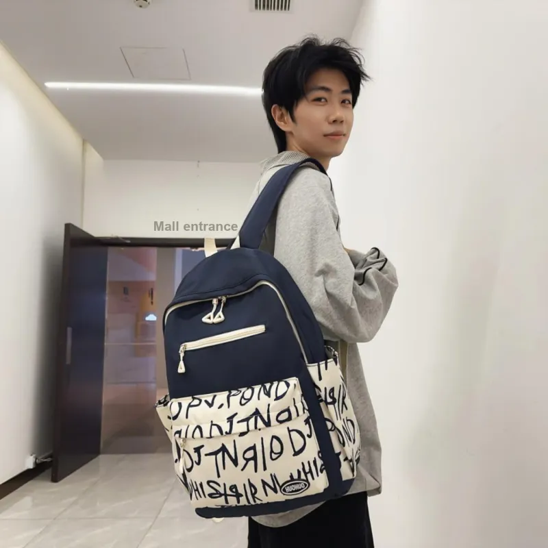 AIBAG Nylon Backpack Unisex Blue White/Blue Green/White/Pink/Khaki-5