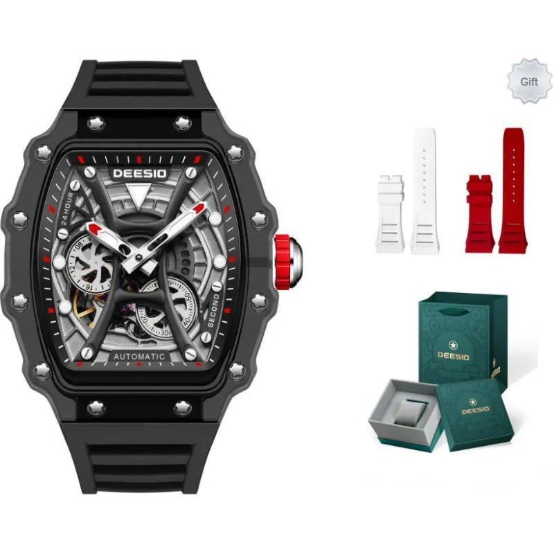 DEESIO Pirates Of The Caribbean Collection Automatic Mechanical Movement Rubber Strap Watch Men's Watches White Dial-6