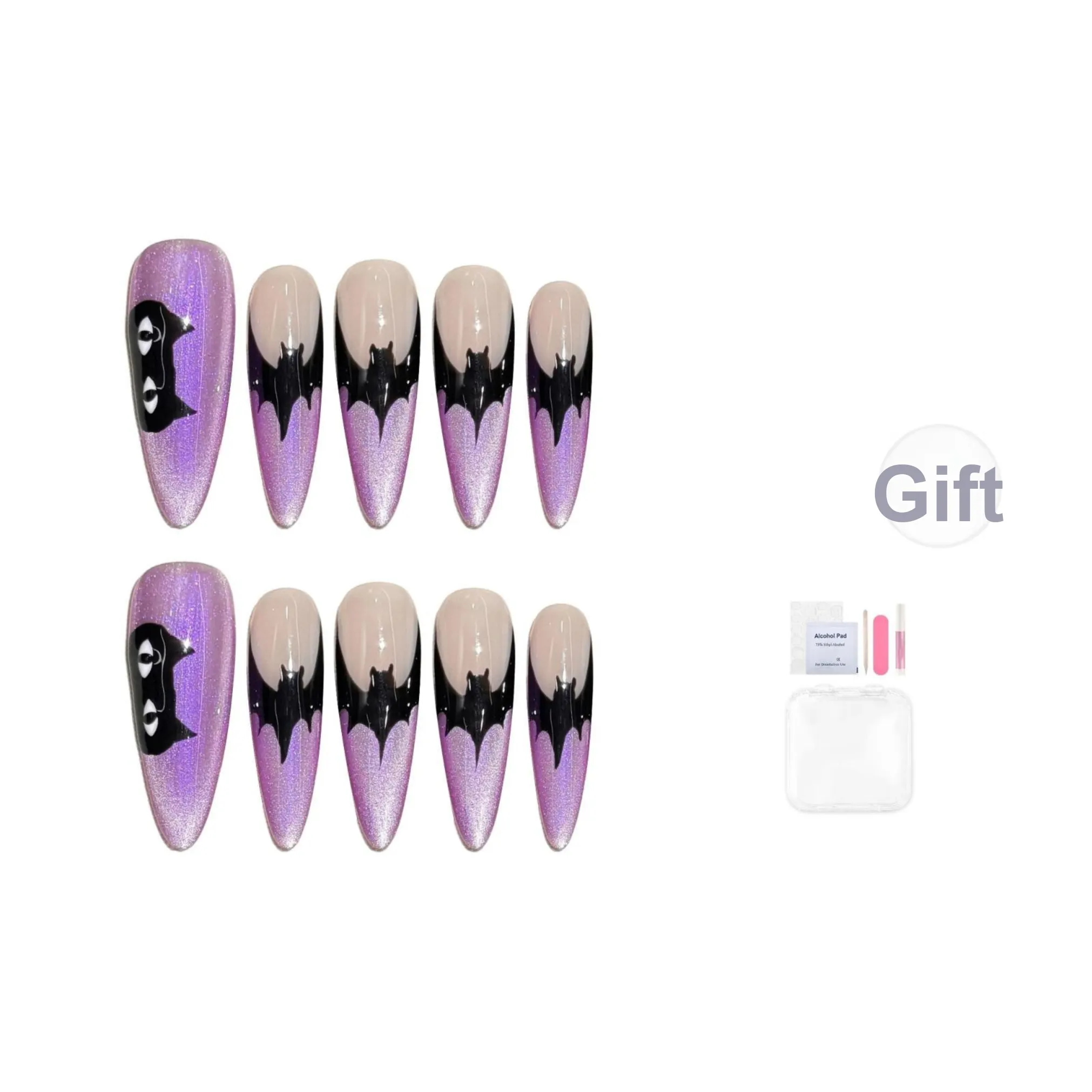 Song Biography Western Individual Fashion Purple Cat Eye False Nail Oval MID Длина (размер в длину) 30MM