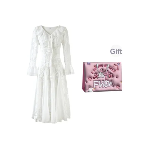 FLIM Длинное платье с длинными рукавами женское бежевый