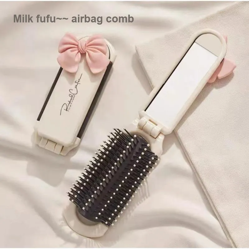 JOYTOUR Milk White Foldable Mini Comb With Mirror Portable And Compact Air Cushion Design Hairdressing Tool-6