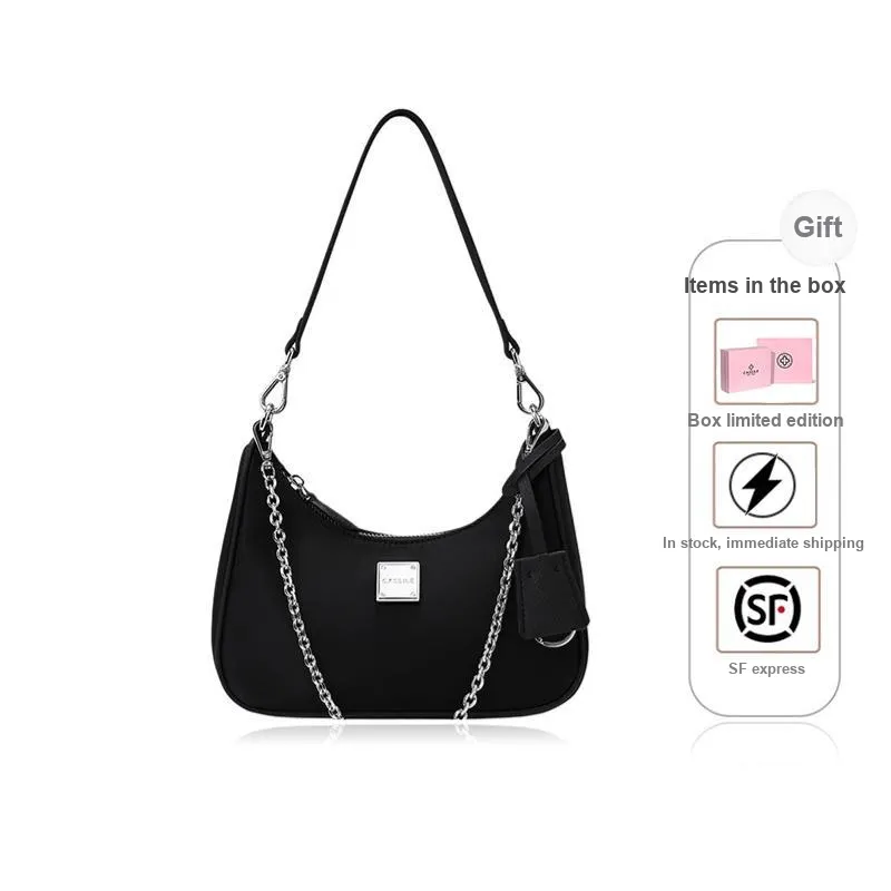 CASSILE Synthetic Leather Crescent Bag, Chain Shoulder Bag, Crossbody Bag Small Size Women's Black-0