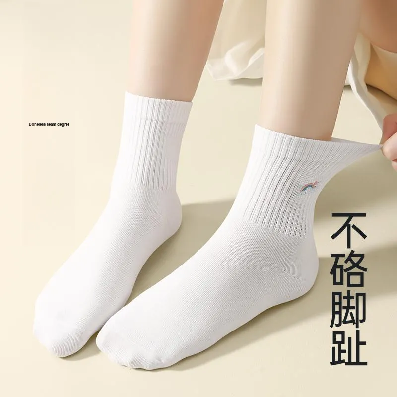 H YXIANG Mid Calf Socks Women's 5 Pack White-4