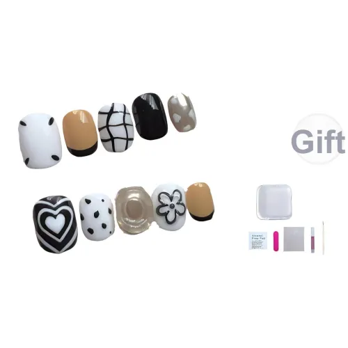 JIDUOMENG Милый Simple line Squeeze Клей 3D-эффект Сердце Маленький цветок False Nail Короткий LADDER Черный белый