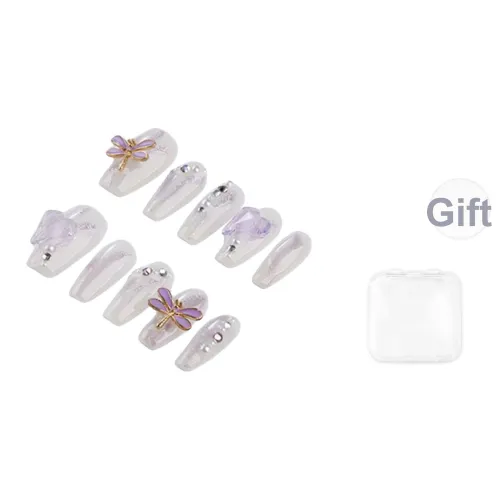Yun Yue Joe Светло-фиолетовый 3D-эффект Стрекозиный Премиум Мечтательный False Nail Короткий LADDER 20 мм