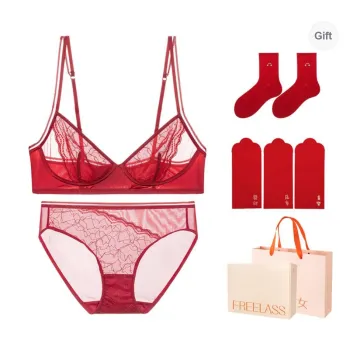FREELASS Year Of The Dragon Series Underwear Set Gift Box Set Women's Winter Day Cotton Socks Set Of 3 Red