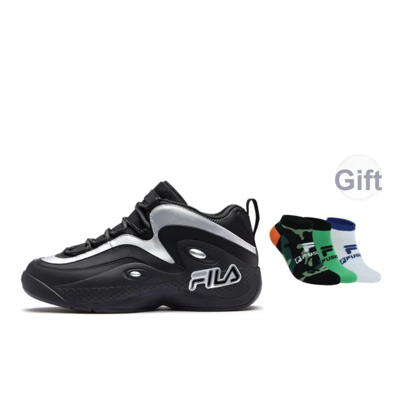 FILA FUSION Anti-Slip Wear-Resistant Low-Top Vintage Basketball Shoes Men's Black Silver-6