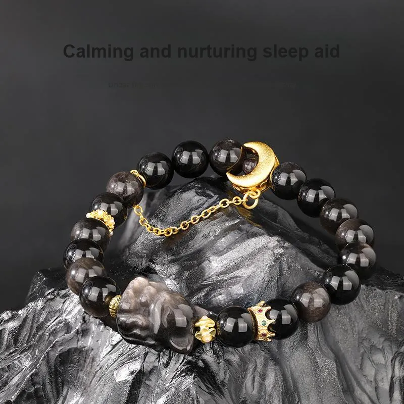 JINLIUFUJIXIANG Natural Obsidian Bracelets Unisex-4