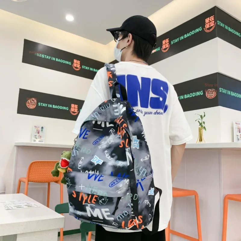 AIBAG Nylon Backpack Unisex White/Gray/Green/Blue-10