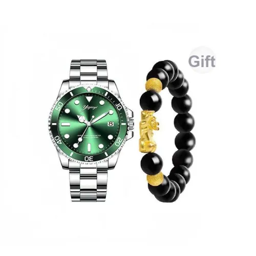 Yajiayi Submariner Collection Кварцевый механизм ремешок из нержавеющей стали часы для мужчин зеленый циферблат