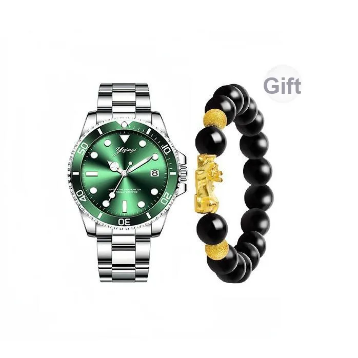 Yajiayi Submariner Collection Кварцевый механизм ремешок из нержавеющей стали часы для мужчин зеленый циферблат