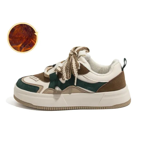 HUANQIU Low Top Skateboard Shoes Women's Khaki Fleece Lined