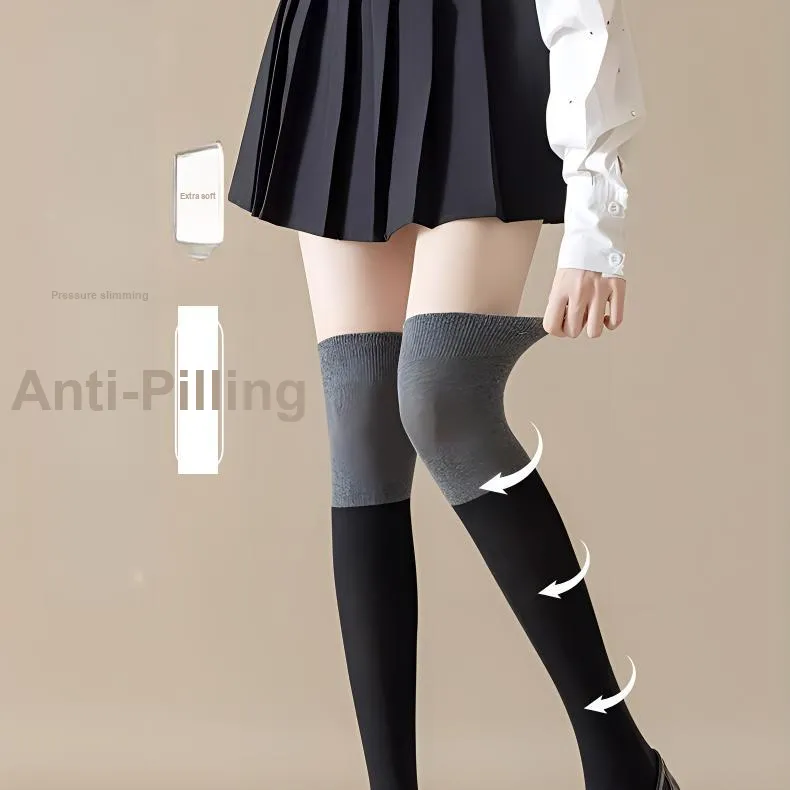 Fiton Ton Thigh high Socks Women's 2 Pack Black & Gray Patchwork-2