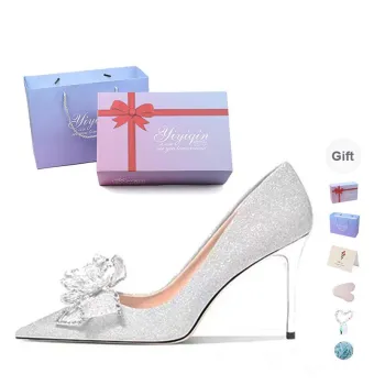 Take The Qin Slim Heel High Heels Women's Silver Gift Box Set