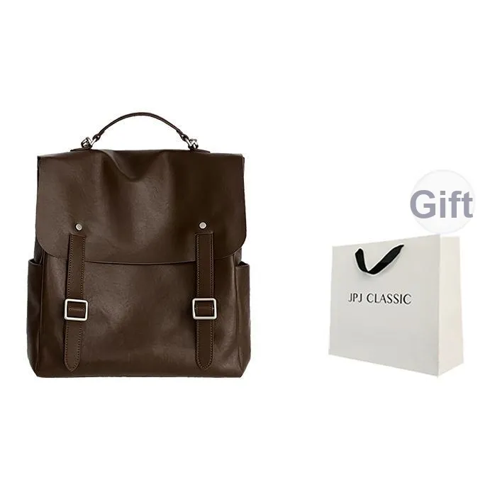 JPJ Первый слой Растительное дубление Коровья кожа Сумка Рюкзак Большой Женский Шоколад
