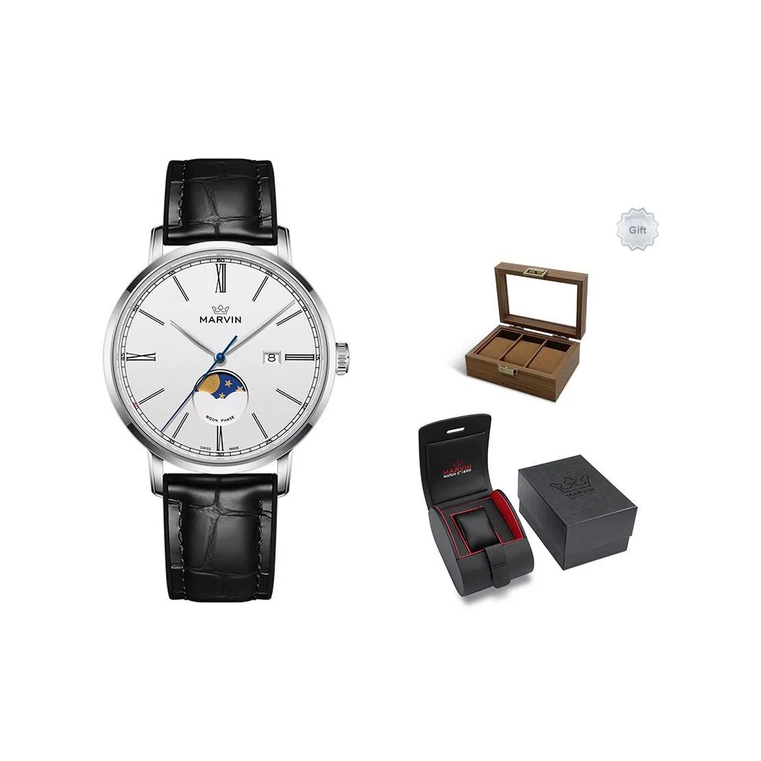 MARVIN Кварцевый механизм Мужские часы Часы Белый циферблат