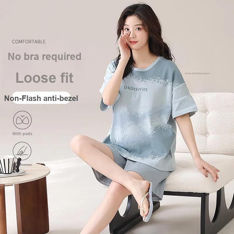 CHUDUAN Pajama Set Women's Light Blue-3