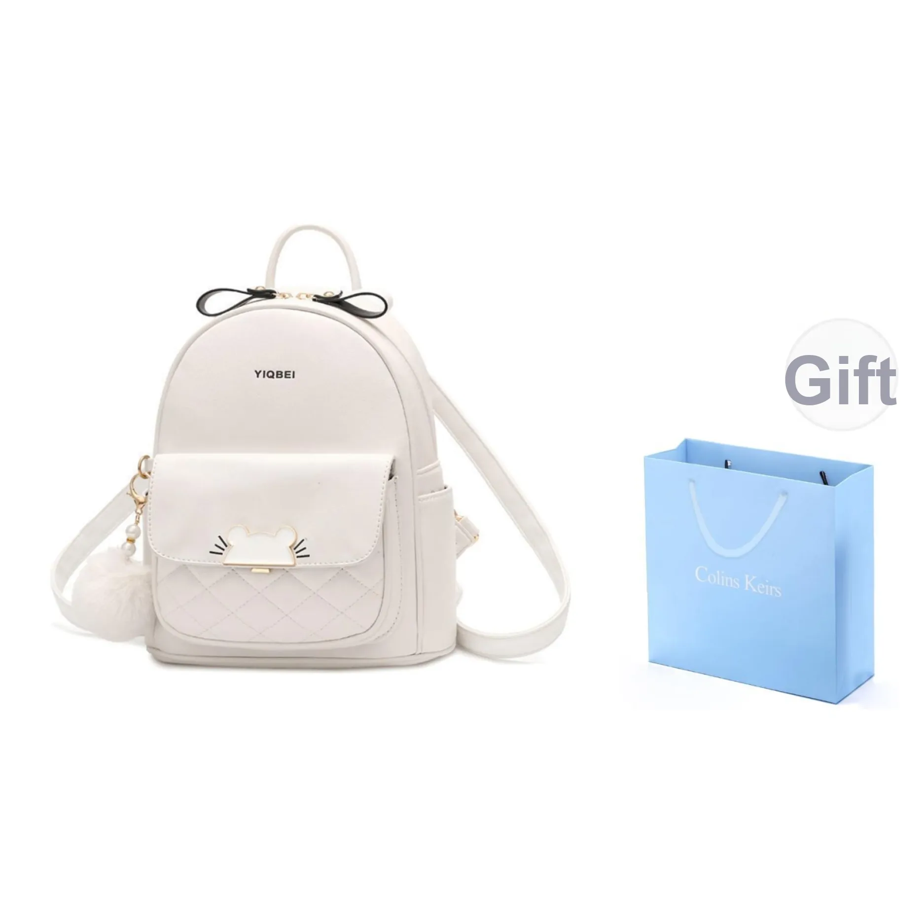 COLINS KEIRS ПУ (полиуретан) 3D-эффект Минималистский стиль Милый Студенческий Рюкзак для Коммутаций Рюкзак Стандартный Женская Белая