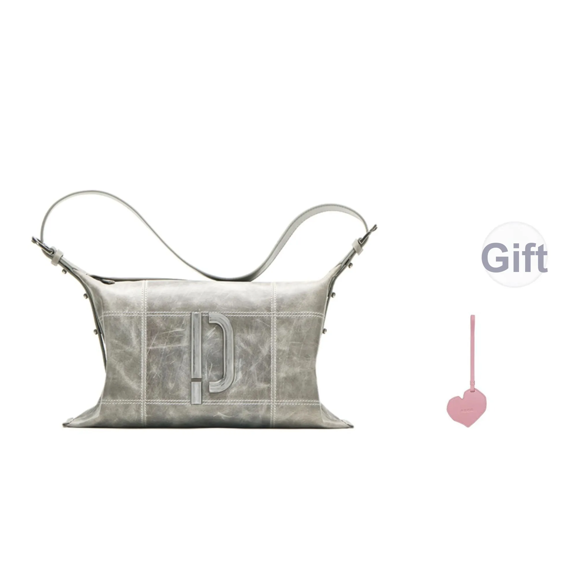 PECO Cow Leather Niche, No Matching Styles Shoulder Bag Tubas Unisex Silver Gray
