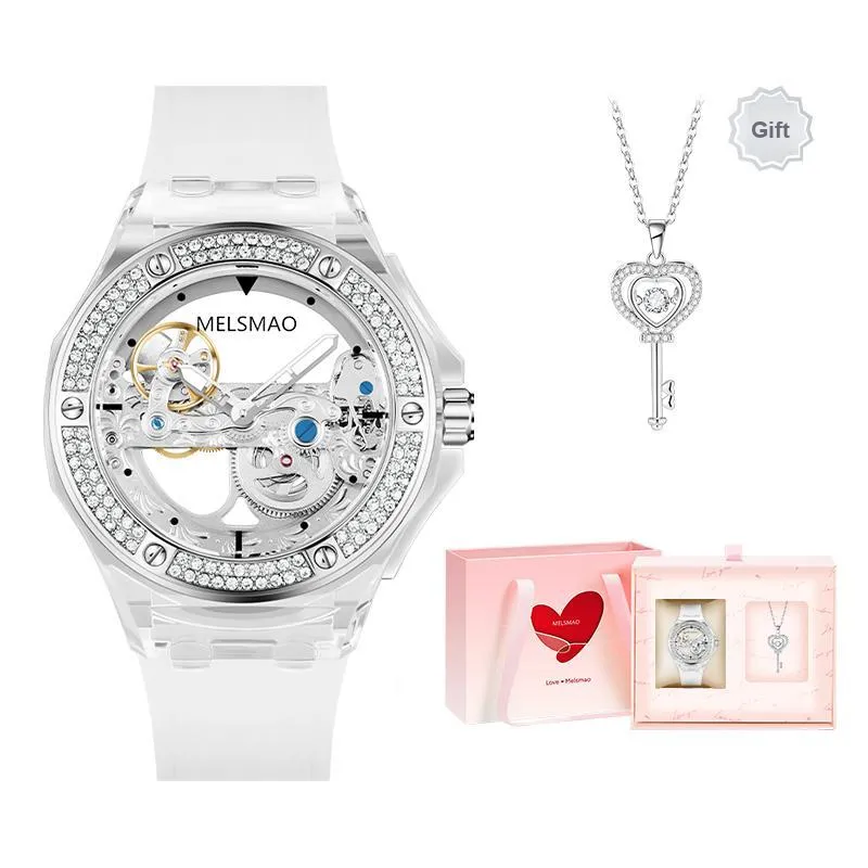 MELSMAO Mechanical Movement Rubber Strap Watch Women's Watch White Dial