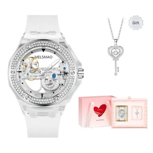 MELSMAO Mechanical Movement Rubber Strap Watch Women's Watch White Dial