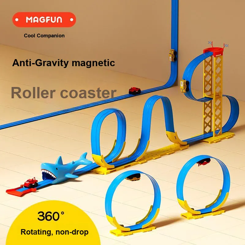MAGFUN Антигравитационный магнитный роликовый подставной набор из 45 деталей с 2 маленькими машинками для развития