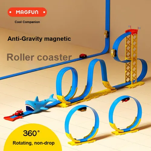 MAGFUN Антигравитационный магнитный роликовый подставной набор из 45 деталей с 2 маленькими машинками для развития