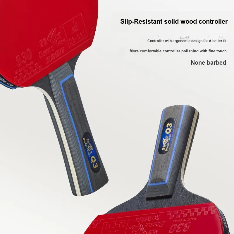 DOUBLEFISH Ping Pong Paddles Unisex Pure Wood Blade Double Sided Inverted Rubber Black/Red Double Shot Deluxe Set-13