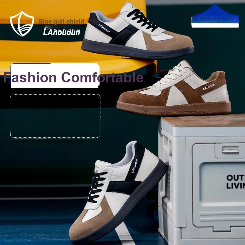 Blue Gull Shield Labor Shoes Trendy Brands Impact Resistant Low Top Outdoor Shoes Unisex White Brown-6