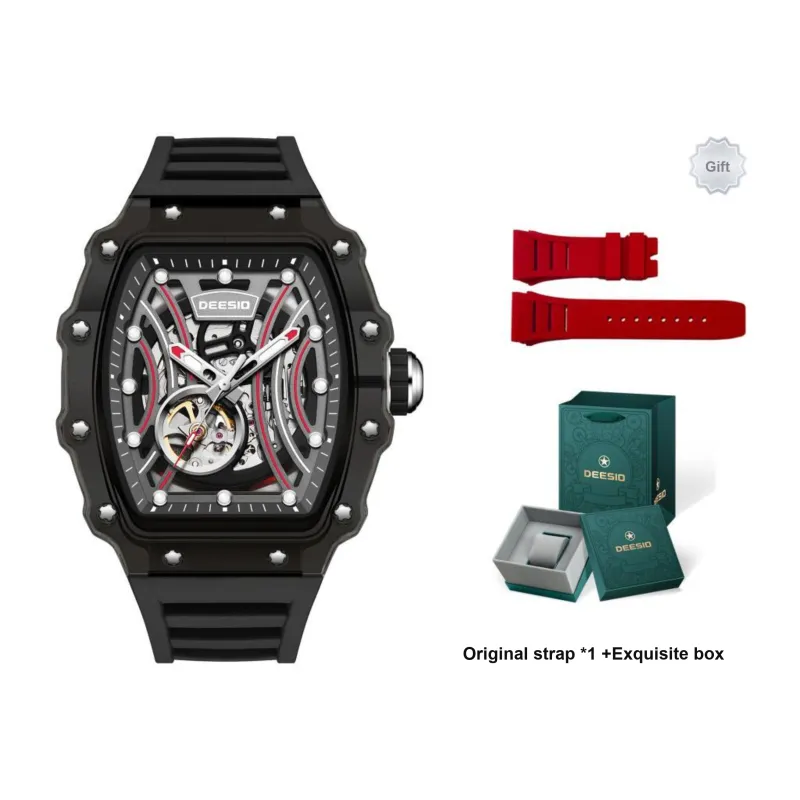 DEESIO Automatic Mechanical Movement Silicone Strap Watch Unisex Cut Out Dial-7