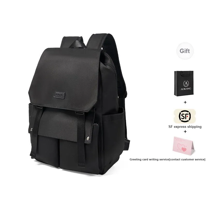 AOKANG Fabric Backpack For Business Travel Bag Large Size Unisex Ecru/Classic Black-4
