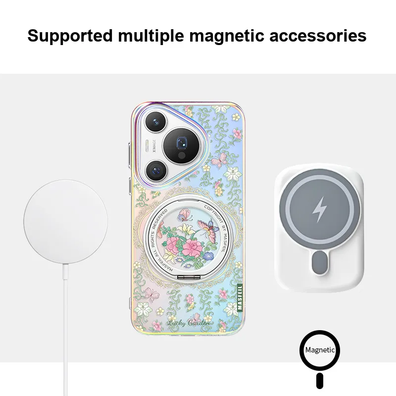 Marsfield Acrylic Material 360 Rotating Magnetic Stand Case Flowers And Shell Phone Cases Compatibility  Huawei P70/Pro-4