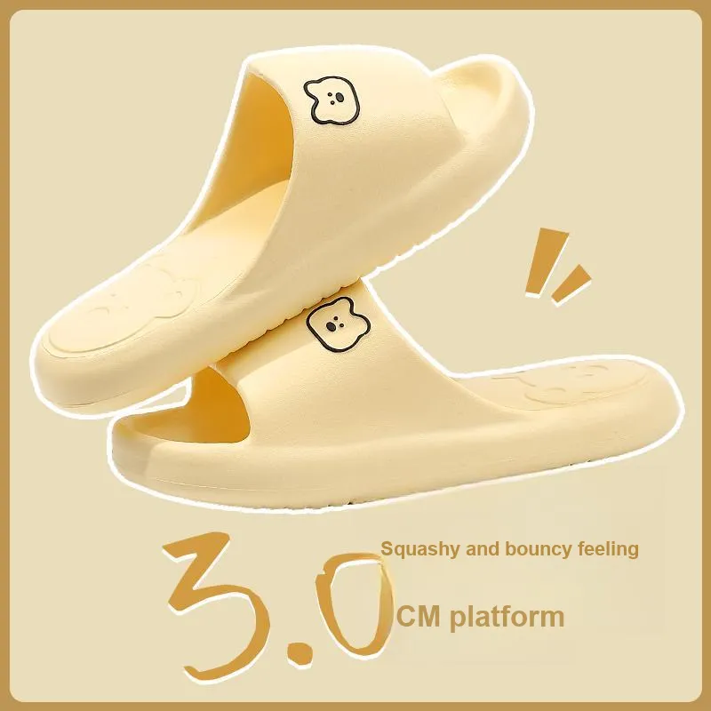 Foot Recreation Summer Bear Home Indoor Bathing Slip Resistant Couple Squashy And Bouncy Feeling Slippers, Unisex-12